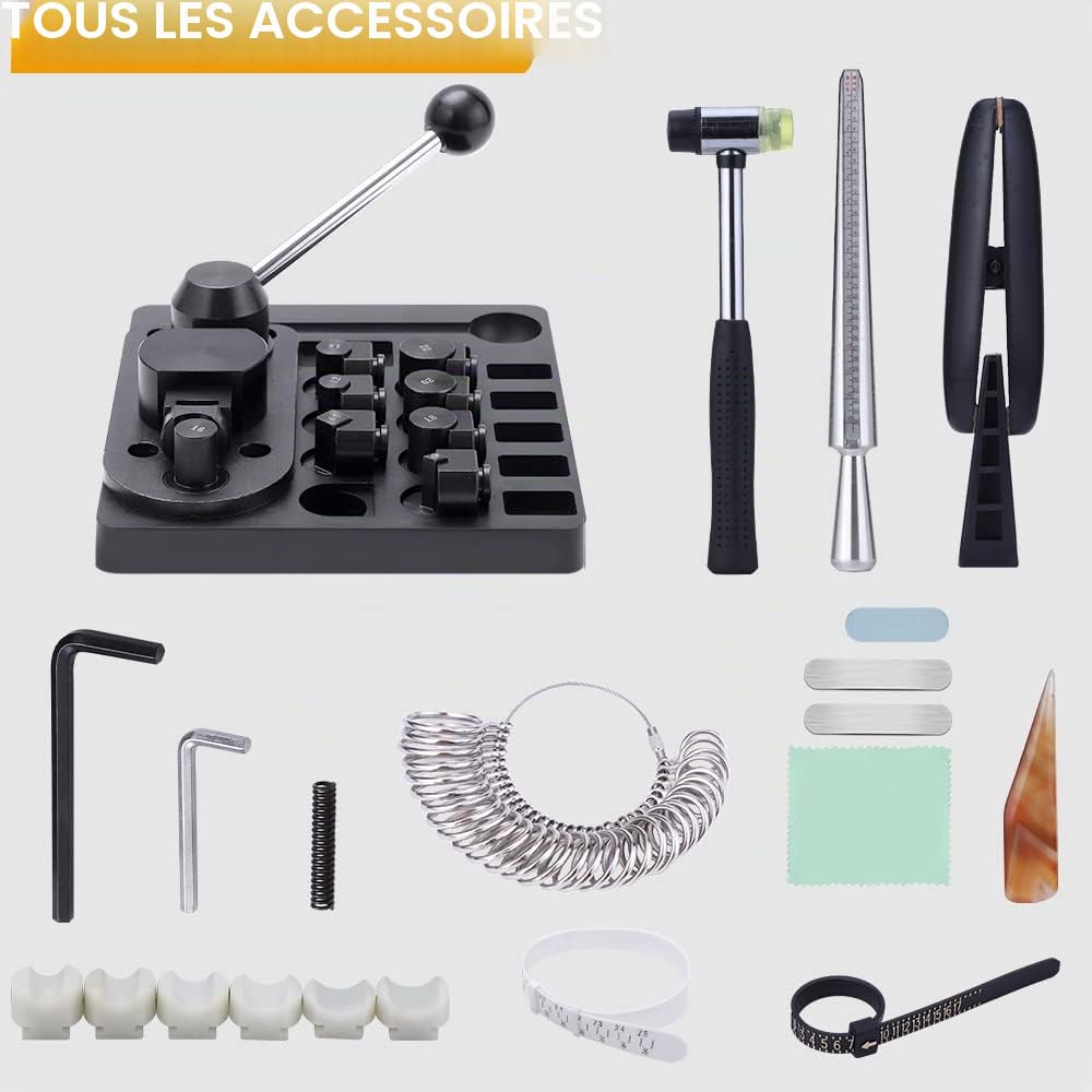 Outil de cintrage d'anneaux pour cuillère, bagues, kit de fabrication de bijoux avec matrices en nylon, 2 bagues vierges, machine à cintrer, outil de mesure, outil de bijoux multifonction