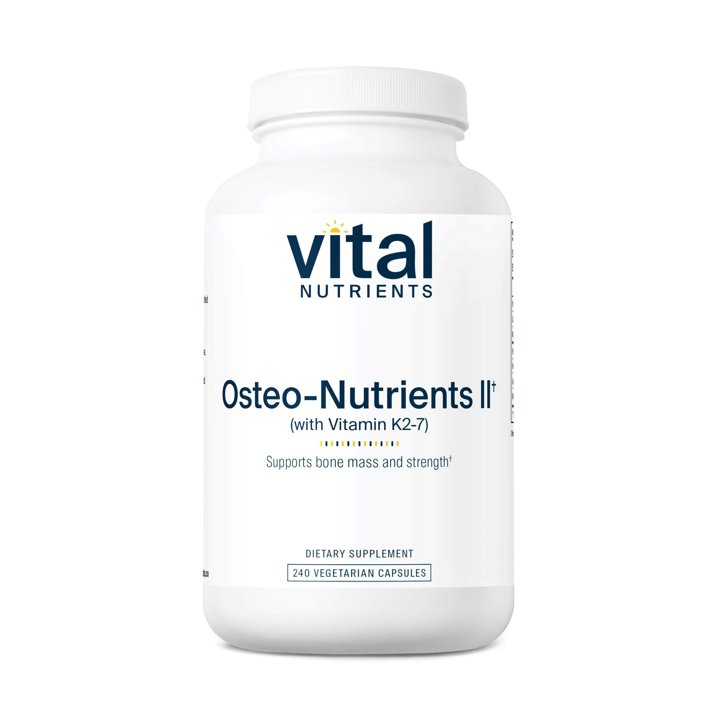 Vital Nutrients Osteo-Nutrients II | Vitamin K2 + D3, Calcium, Boron, and Magnesium for Bone Strength* | Healthy Heart Support | Vegetarian Supplement | Gluten, Dairy, Soy Free | 240 Capsules