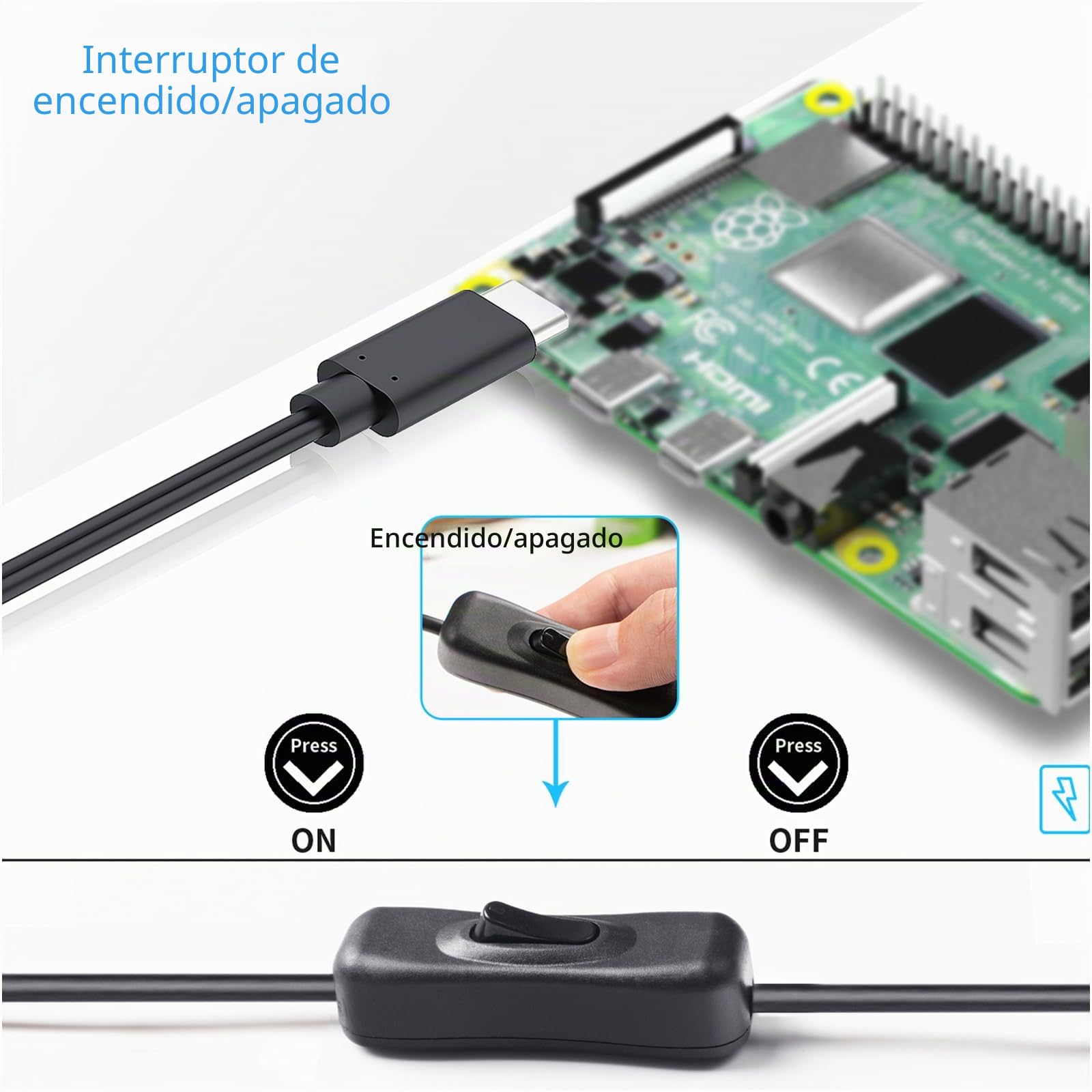 Miuzei Raspberry Pi 4 y 5 3 Fuente de alimentación 5V 4,1 A 20,5W USB C Power Supply con Interruptor de Encendido/Apagado Enchufe Europeo Cargador para Raspberry Pi 5 y 3 4 Modelo B 8GB 4GB 2GB 1GB