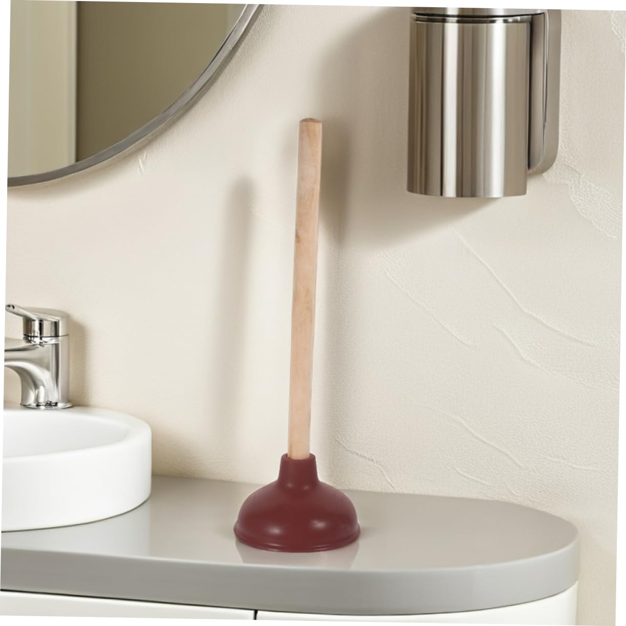 POPETPOP Sturalavandini per WC da Bagno, 4 Pezzi, Legno e Gomma | Rosso, Forte Aspirazione, Design Heavy Duty, per Wc e Scarichi, Uso Semplice