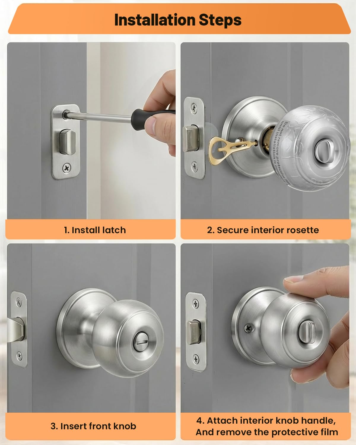Brushed Nickel Privacy Door Knobs - Keyless Lock -8 Brushed Nickel Privacy Door Knobs - Keyless Lock -8