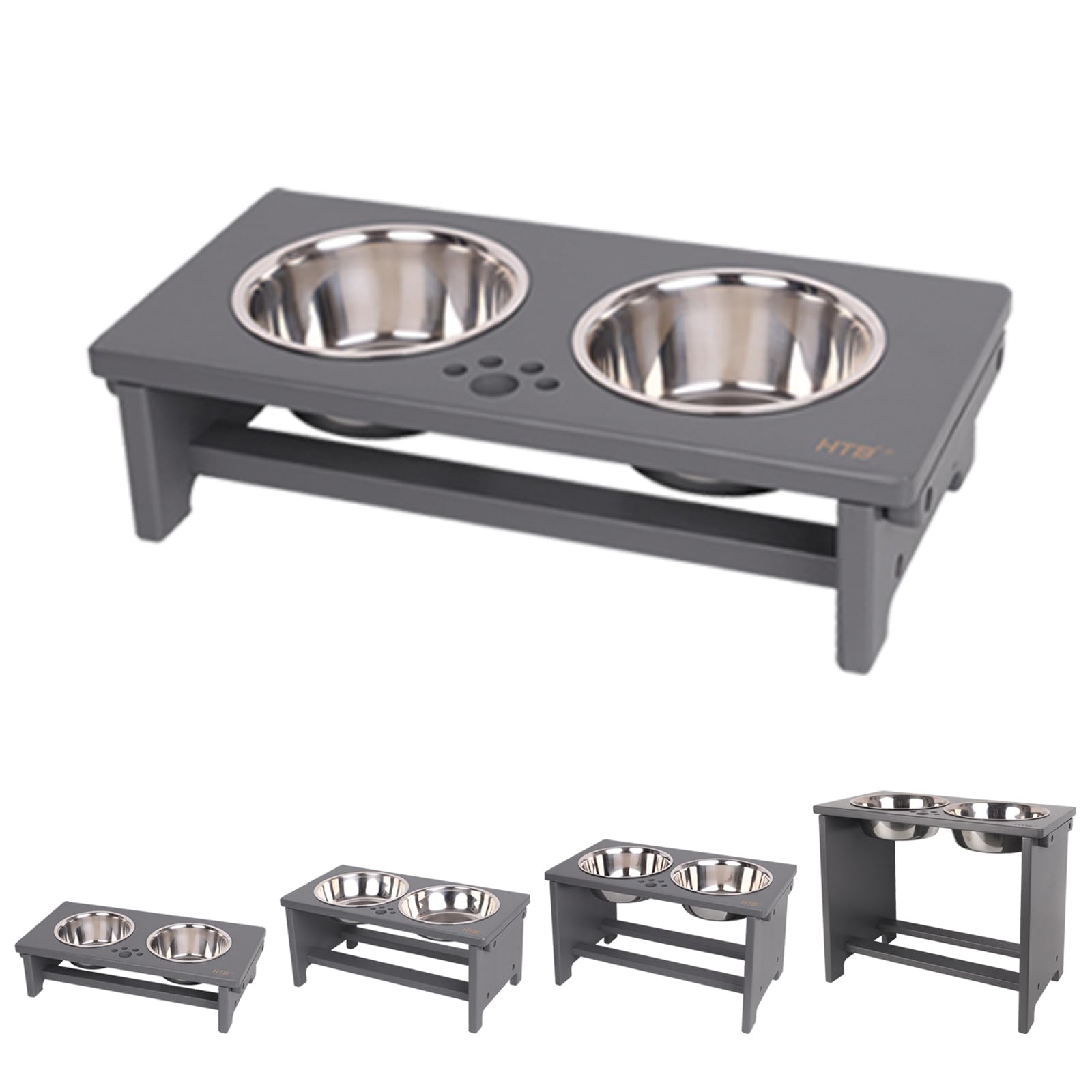 Photo 1 of HTB Elevated Dog Bowls, Raised Dog Bowl Stand with 2 Stainless Steel Bowls, Elevated Raised Pets Bowls for Large Medium Small Sized Dogs- Grey Small