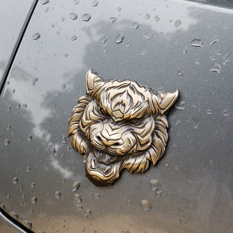 Image of Tough Tiger with a Fierce Gaze and Open Mouth Metal 3D Emblem Badge with Pre-Adhesive for Car Motorcycle Spider ATV Fun Tiger Head Face Power Bravery Wildlife Art
