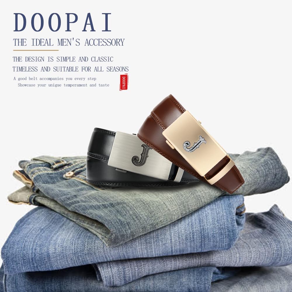 DOOPAI Men's Leather Ratchet Belts 2 Pack Adjustable Click Belt Set for Dress & Casual, Custom Fit 1 3/8" (35mm) -Trim to Fit - Image 3