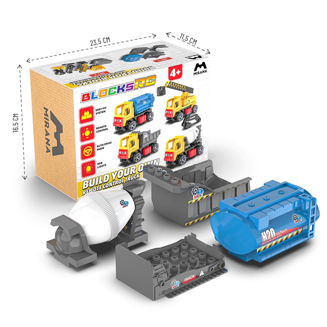 Mirana Build Your Own RC Construction Toy Set for Kids - Remote Control Truck - Multiple Assembly with Auto Drive Mode - AA Battery Operated - Gift for Boys & Girls 4+ Years (Expansion Set 1) 1