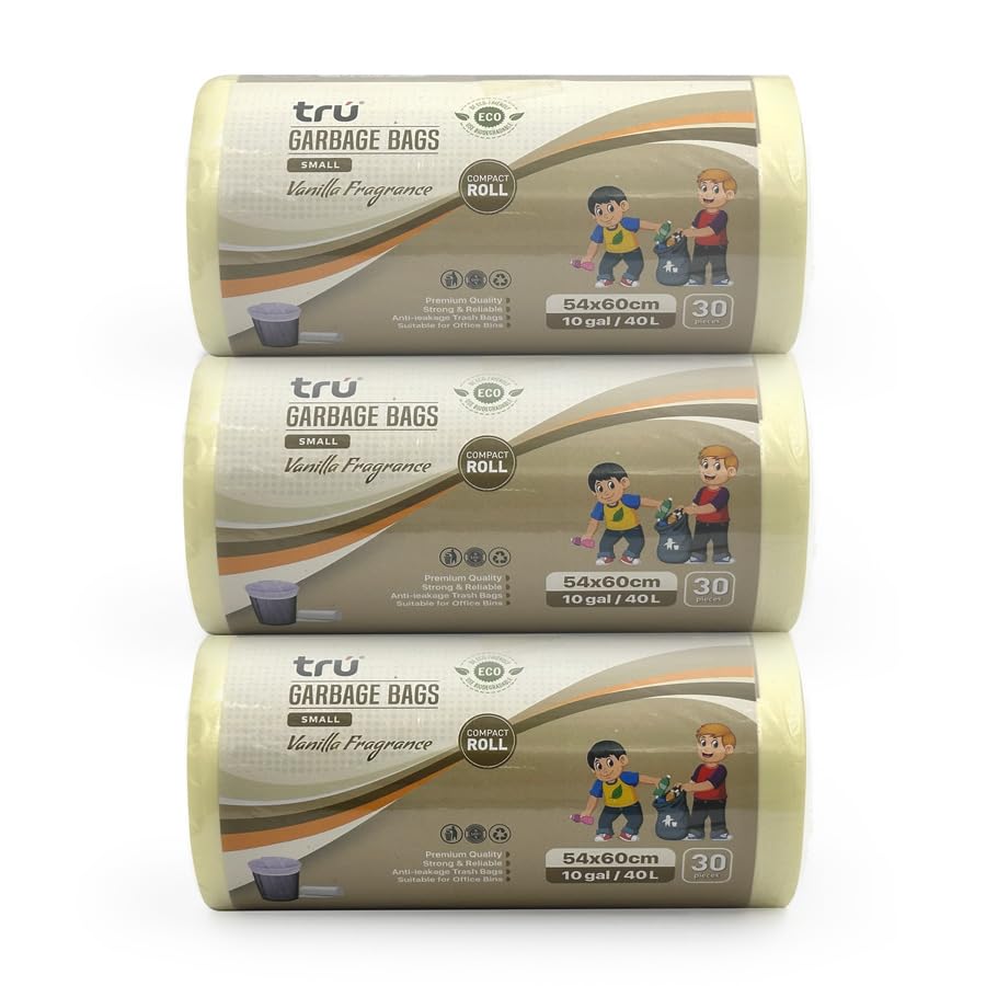 Vanilla Scented Garbage Bags Compact Roll 54x60cm 10Gallon (30pc x 3 Rolls) 90bags
