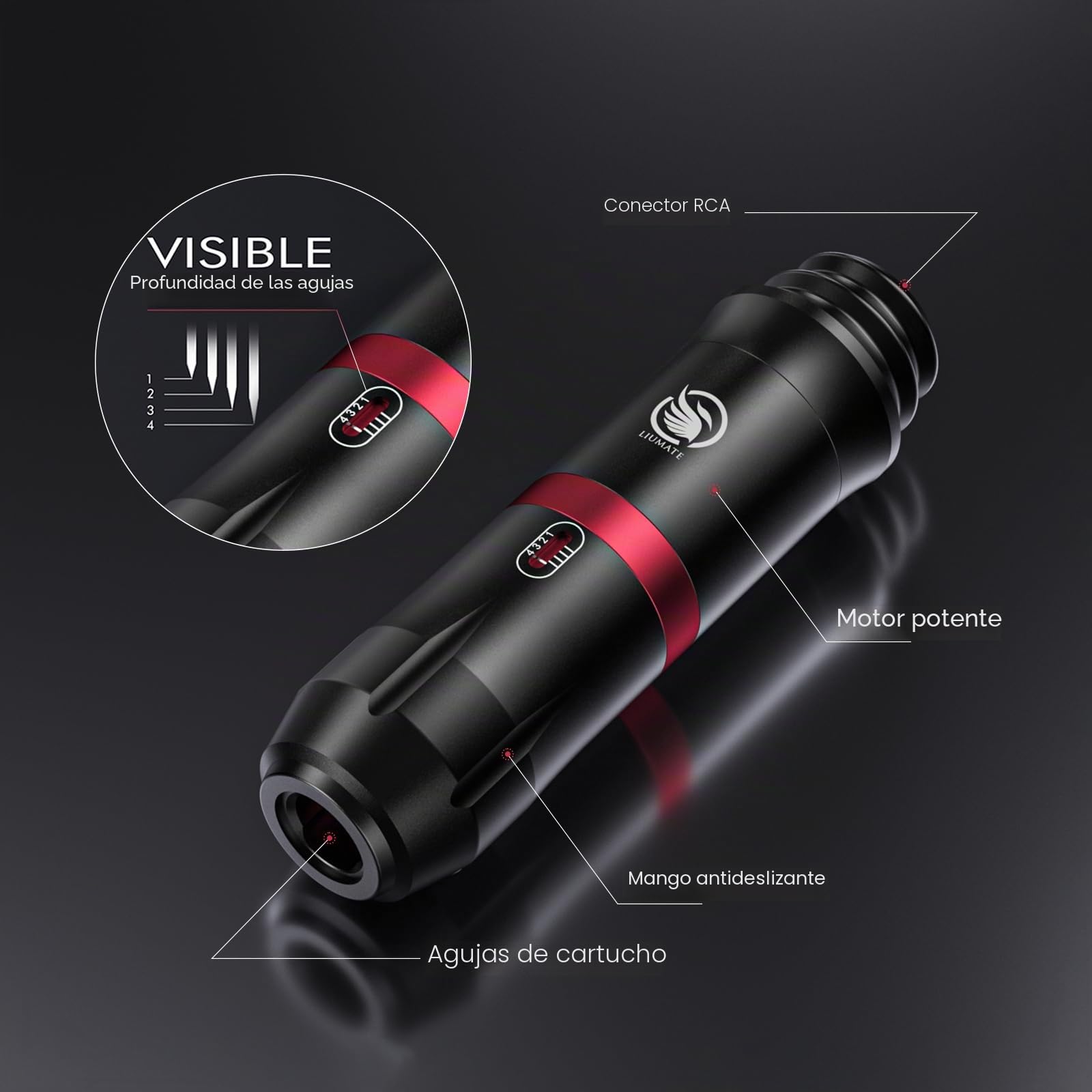 LIUMATE Máquina de Tatuaje Inalámbrica Kit 1900mAh 20 Agujas 10 Botellas Tinta