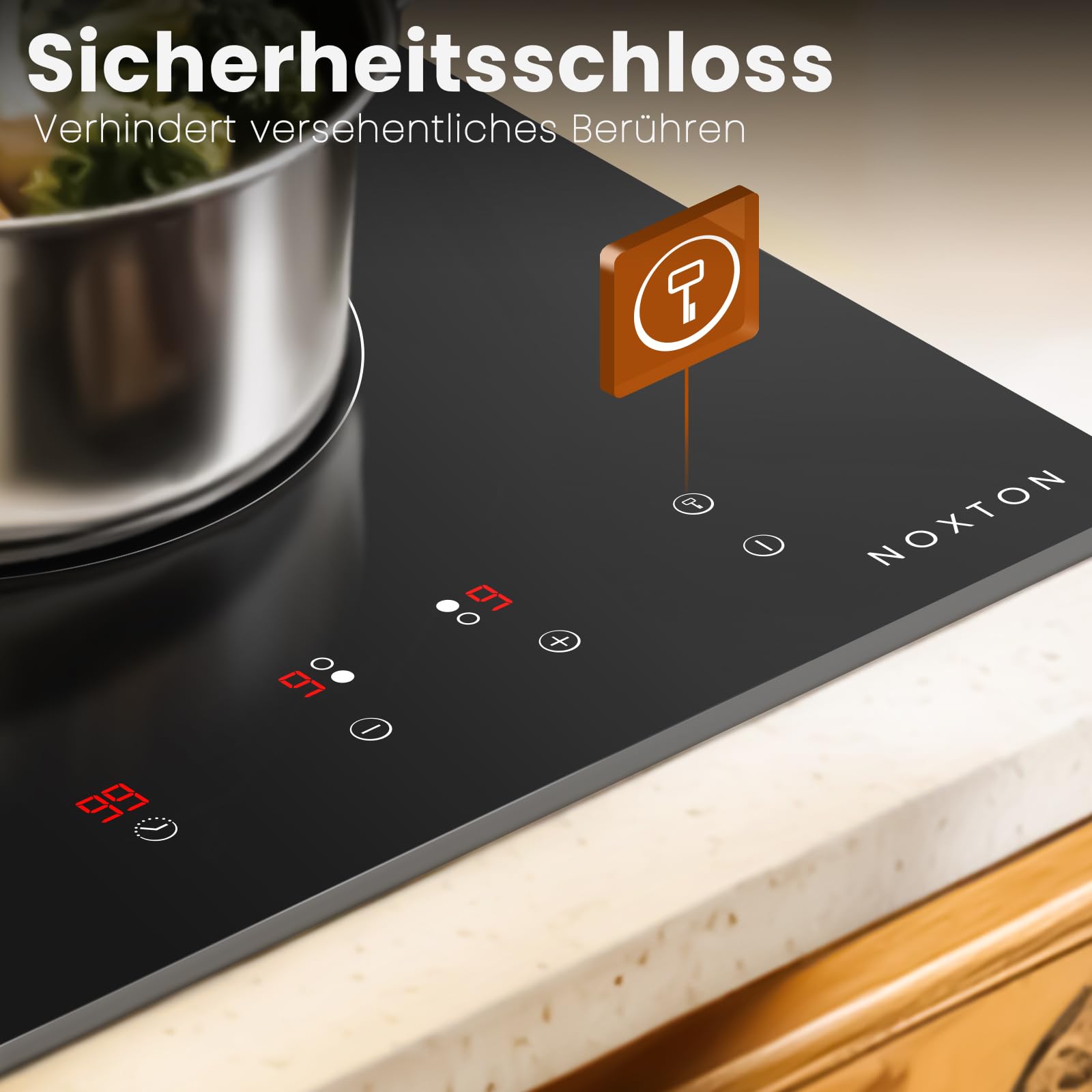 Domino Induktionskochfeld 2 Platten, Induktionskochplatte Doppelt, 3500W | Kochfeld 2 Platten Induktion Einbau mit Stecker, Touch-Steuerung, 9 Heizstufen, Timer, Kindersicherung, 220-240V
