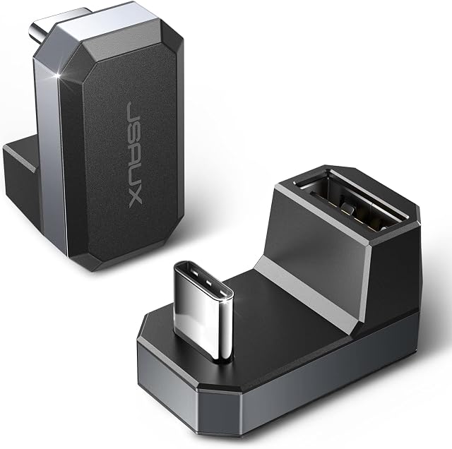JSAUX Adapter USB-C na USB 180 stopni, 2 sztuki, wtyczka USB C na gniazdo USB 3.0, adapter OTG, kompatybilny z Steam Deck, Switch, VR i innymi laptopami, tabletami i telefonami komórkowymi - szary