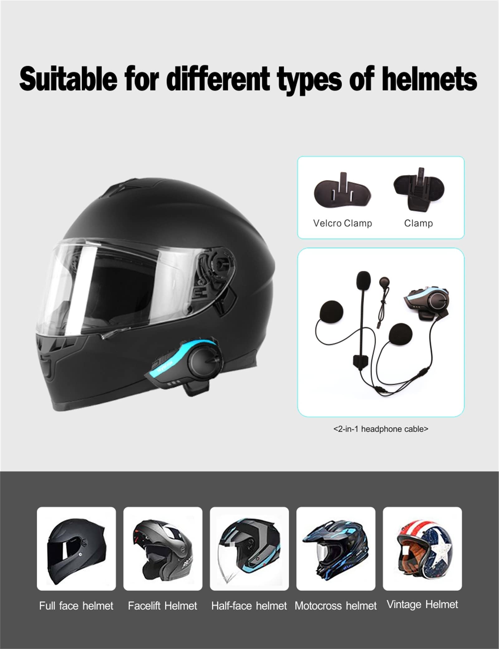 Casque De Moto Bluetooth 5.0 2000M 6 Riders Intercom Headset Compatible Avec Tous Les Casques Bluetooth Pour La Moto, Le Ski Et L'escalade