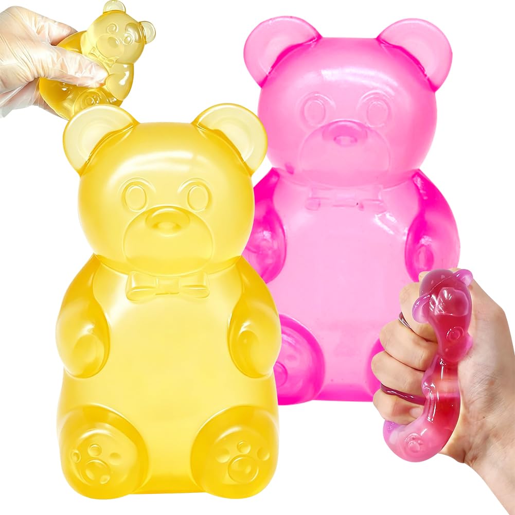Gummy Bear Toy, 2PCS Sugar Filled Squishy Toys for Stress Relief, Bear Shaped Soft Fidget, Finger Fidget Toys, Sensory Toy for Anxiety Relief, Birthday Classroom Prize Party Favors-D