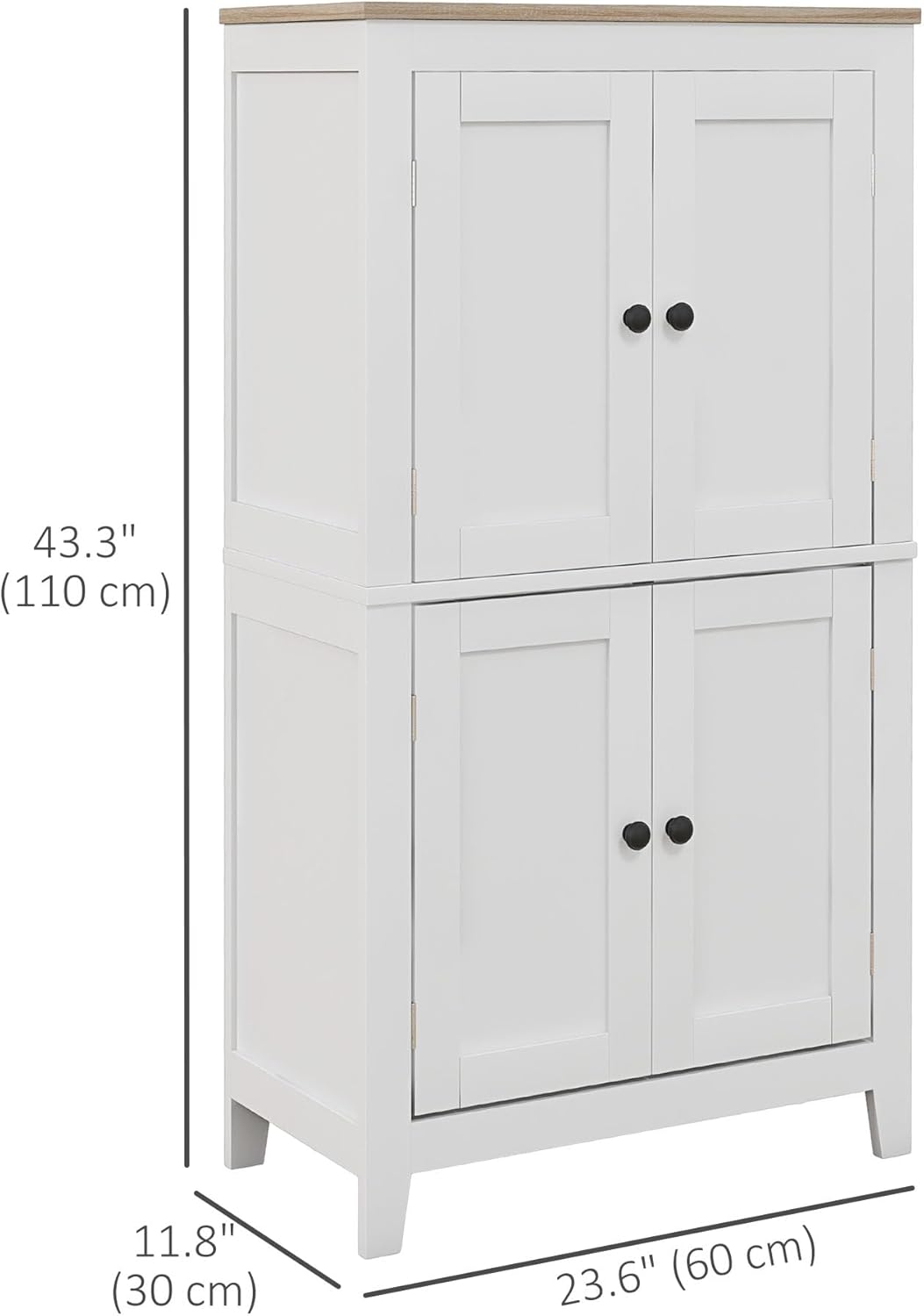 HOMCOM Bathroom Cabinet, Modern Freestanding Bathroom Floor Cabinet with 4 Doors, 2-Tier Cupboards & Adjustable Shelves, White