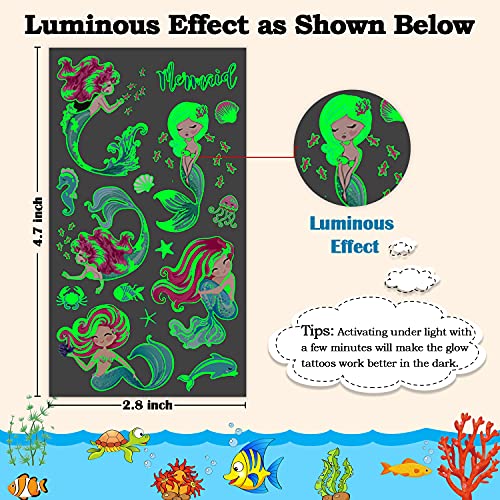 Leesgel Luminous Mermaid Party Favors, 138Pcs Mermaid Temporary Tattoos For Girls, Mermaid Party Supplies #TOP6