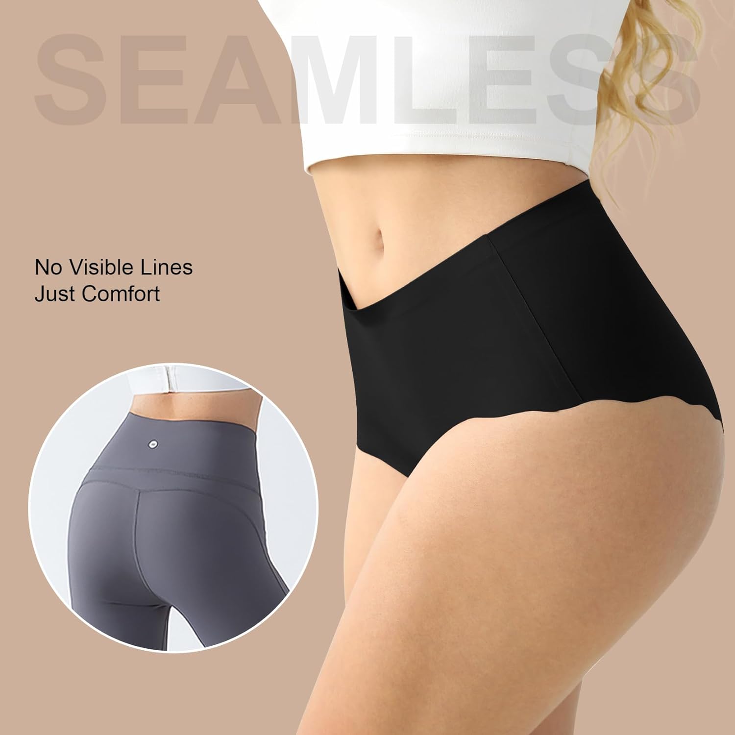 Seamless Underwear for Women, Mid High Waisted Tummy Control Ladies Briefs Full Coverage No Show Bikini Panties 6 pack - Image 3