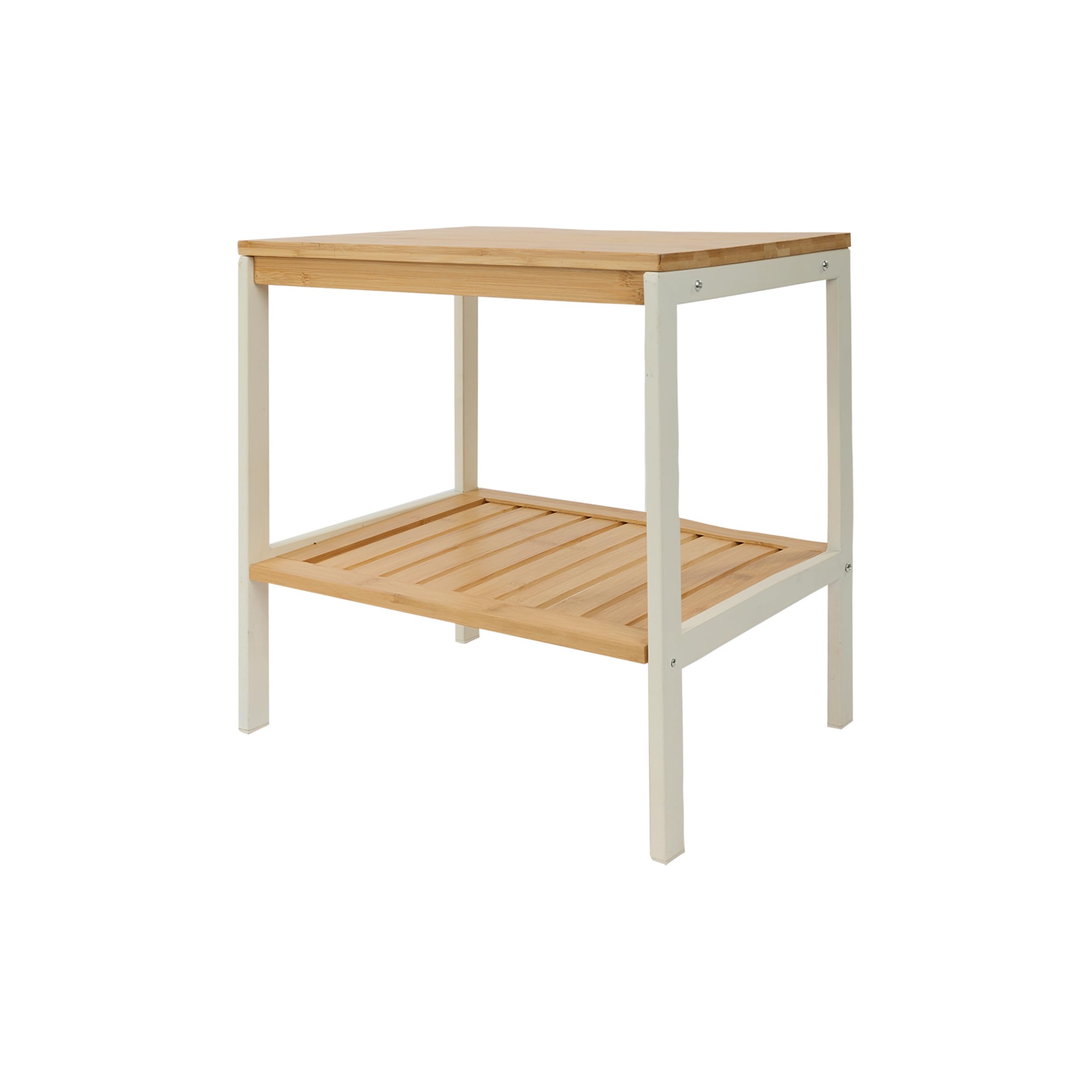 XZ-22118-2 Estantería de Bambú con Marco de Metal de 2 Niveles 40x40x30cm Desmontable - Estantería Organizador para Baño, Salón, Dormitorio de 2 Estantes