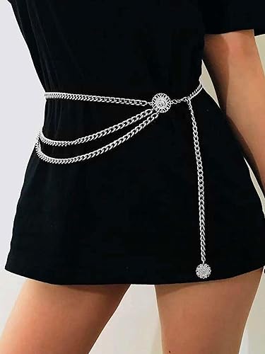 Miniatura 2 de Cinturón de cadena de cintura plateado para mujer, cadenas de cuerpo de diamantes de imitación con detalles de cristal, perfecto para trajes