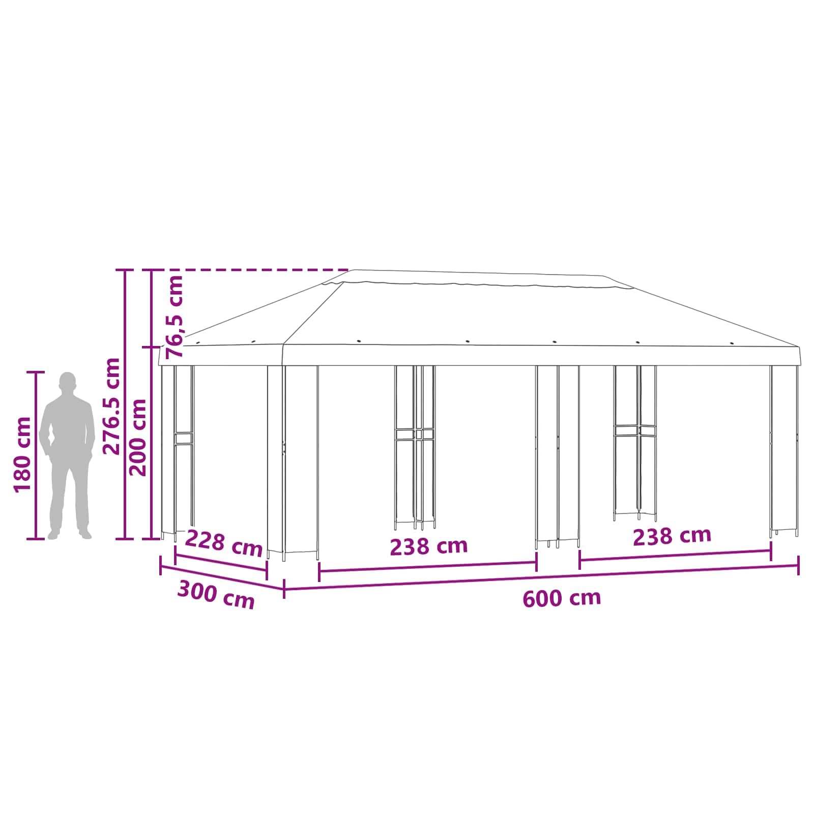 Gazebo da giardino, 6 x 3 m, blu, in poliestere e acciaio, 190 g/m², con tetto, tettoia per terrazza, riparo per feste in giardino in estate