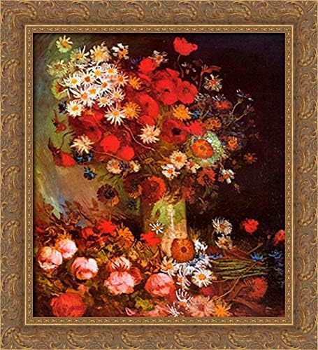 Vase With Poppies, Cornflowers, Peonies And Chrysanthemums 20x22 Gold Ornate Wood Framed Canvas Art by Vincent van Gogh