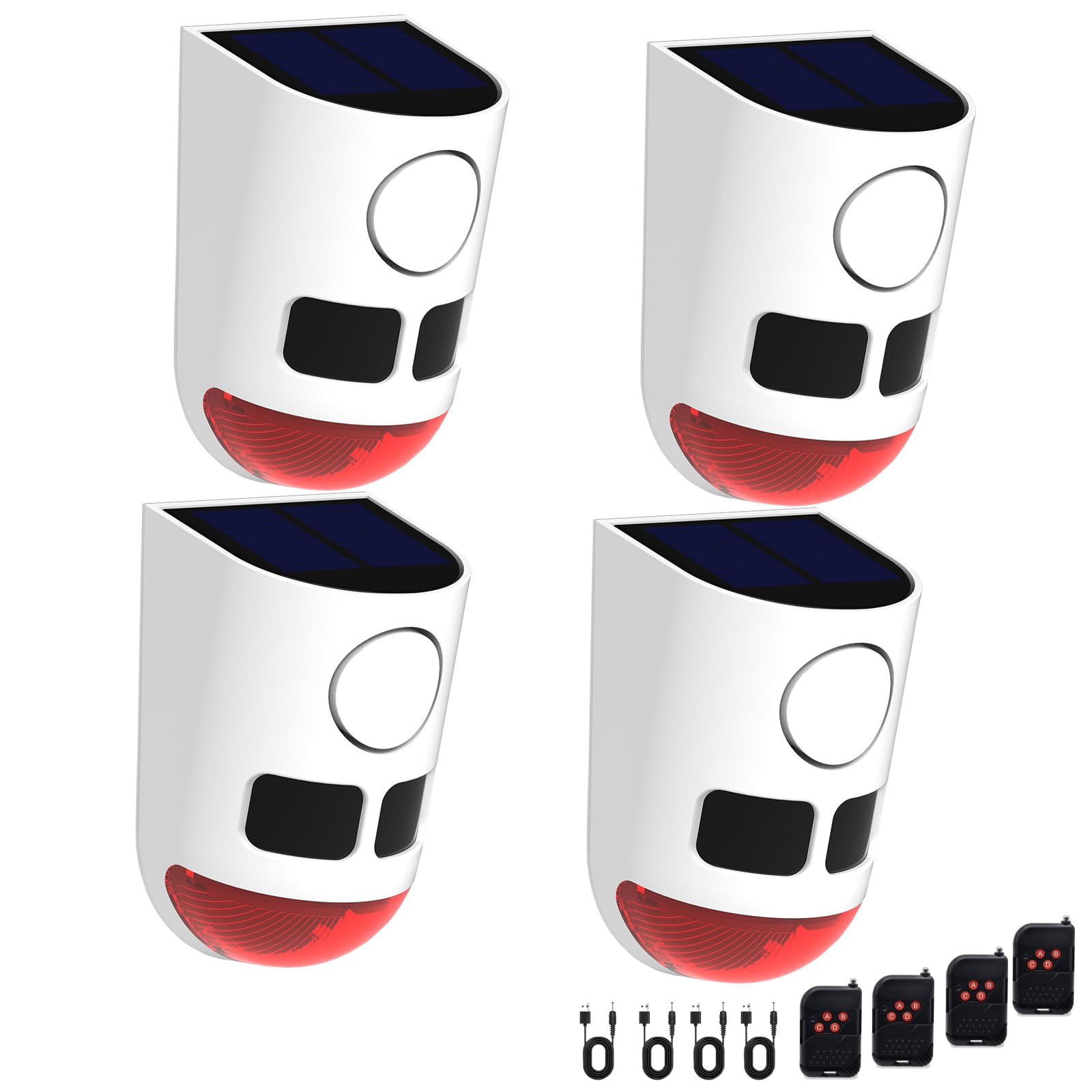 4 pièces Alarme Solaire Extérieure à Détection de Mouvement | 129 dB, 13 Sons, Étanche IP65 avec Clignotant Lumineux, 3 Modes, pour Jardin et Ferme
