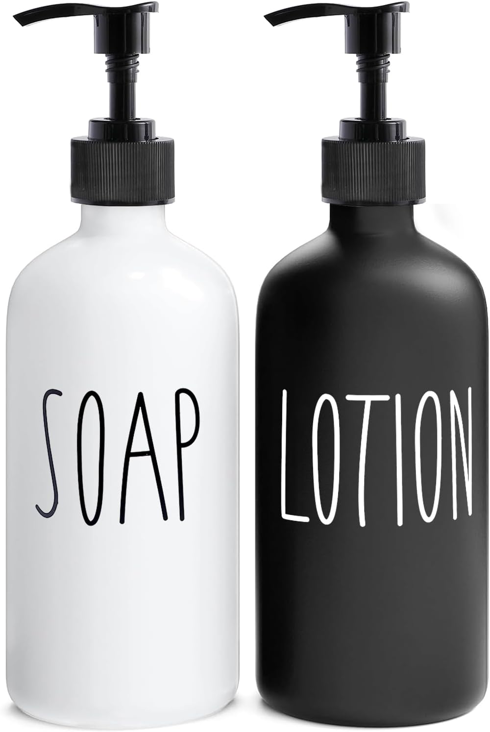 MOMEEMOSoap Dispenser Bathroom Set, Contains Soap Dispenser and Lotion Dispenser. Glass Soap Dispenser Suitable for Farmhouse Bathroom Accessories, Black and White Bathroom Decor.