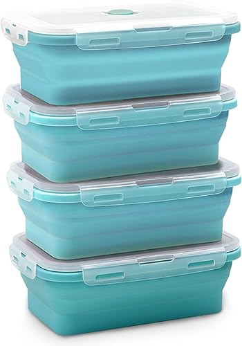Alimat PluS Recipientes de silicona para almacenamiento de alimentos de 40.5 onzas con tapas, juego de 4 recipientes plegables de 40.6 fl oz, aptos