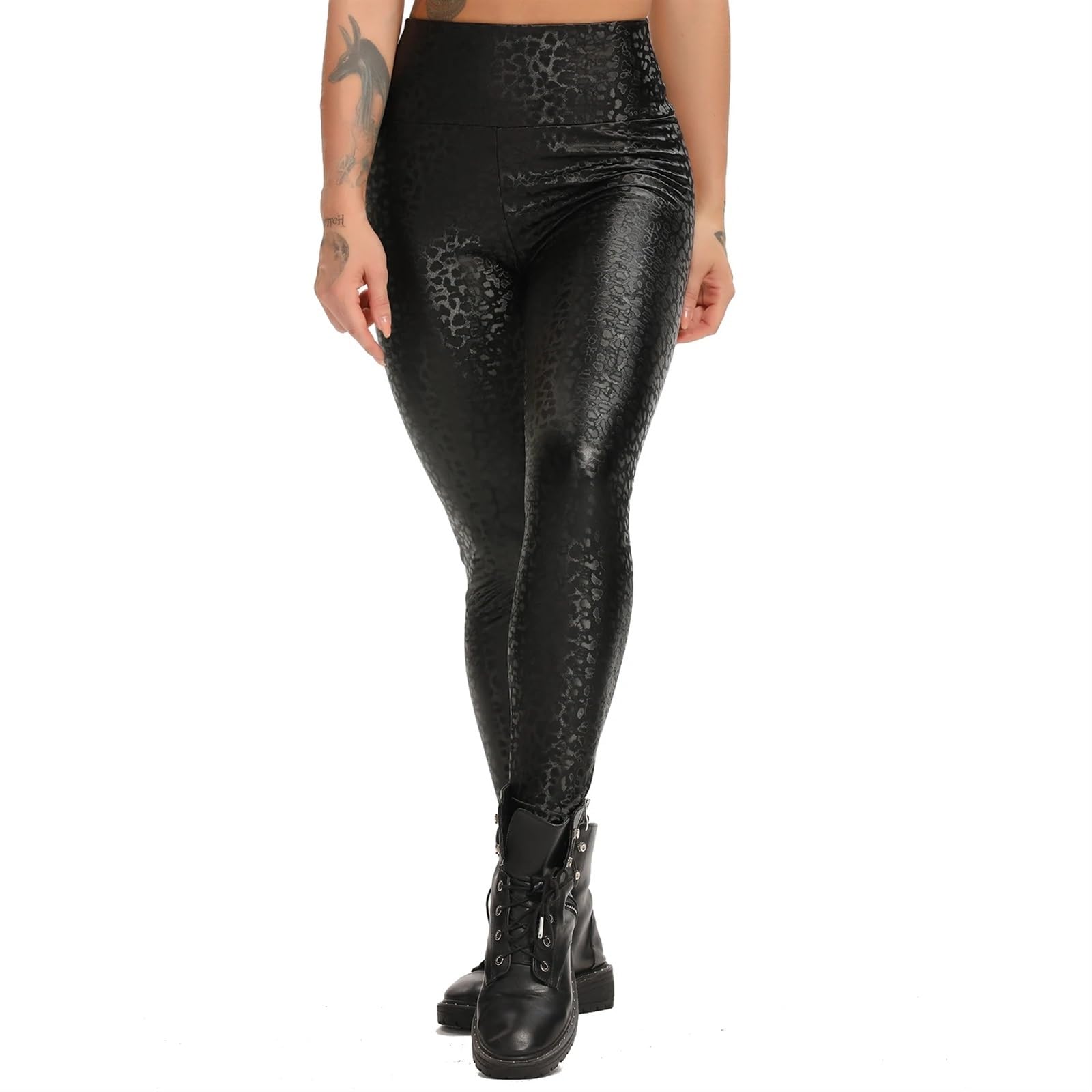 Pantalon yoga mujer Moda mujer PU pantalones de cuero elásticos de cintura alta Leggings de invierno Leggings de cuero delgados pantalones de lana ajustados pantalones de leopardo PU(Black Snake,S)