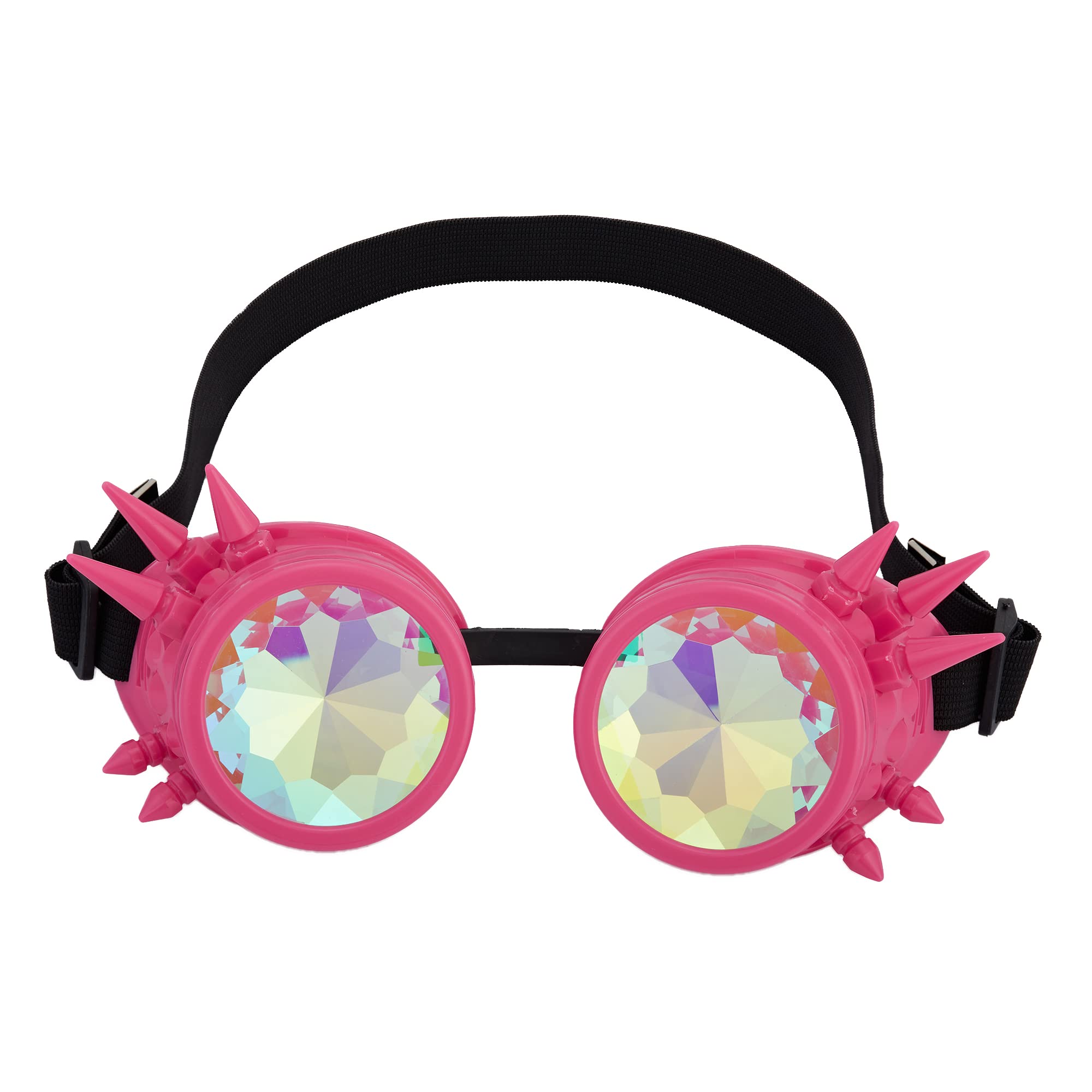 OMGREAT Kaleidoscope Glasses for Raves Steampunk Goggles with Rainbow Prism Diffraction Crystal Lenses, Pink (Spiked) - Image 3