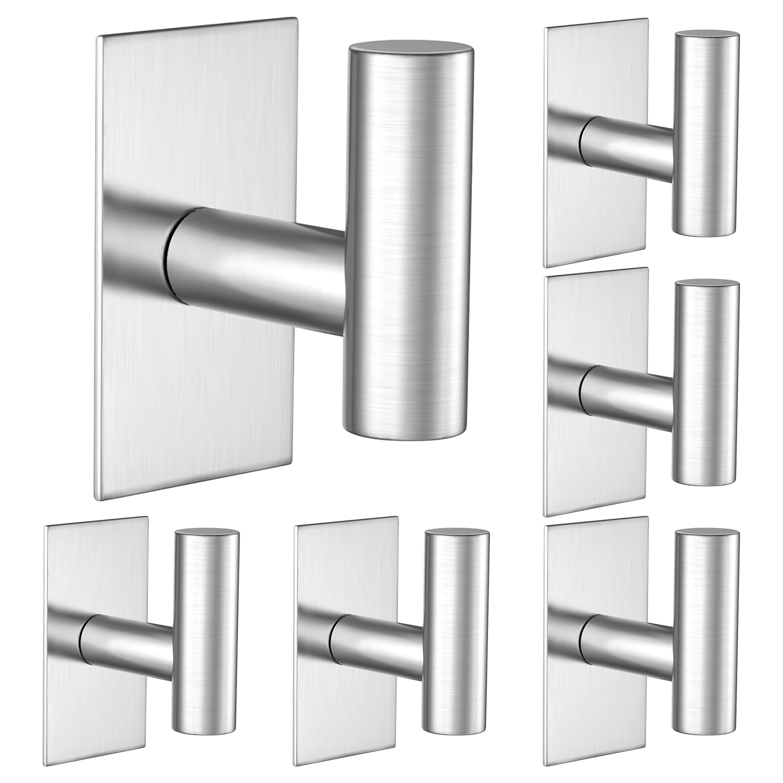 VAEHOLD Wall Towel Hooks, Heavy Duty Sticky Holder Waterproof Towel Hooks for Hanging Coat, Clothes, Closet Hook Wall Mount for Kitchen (Silver, 6 Pack)