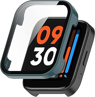 TINGYR Capa para Realme Realme Watch 3, PC + vidro temperado para proteger a tela, capa anti-queda, tudo incluído para relógio Realme Realme Realme 3. (Pinho agulha verde)