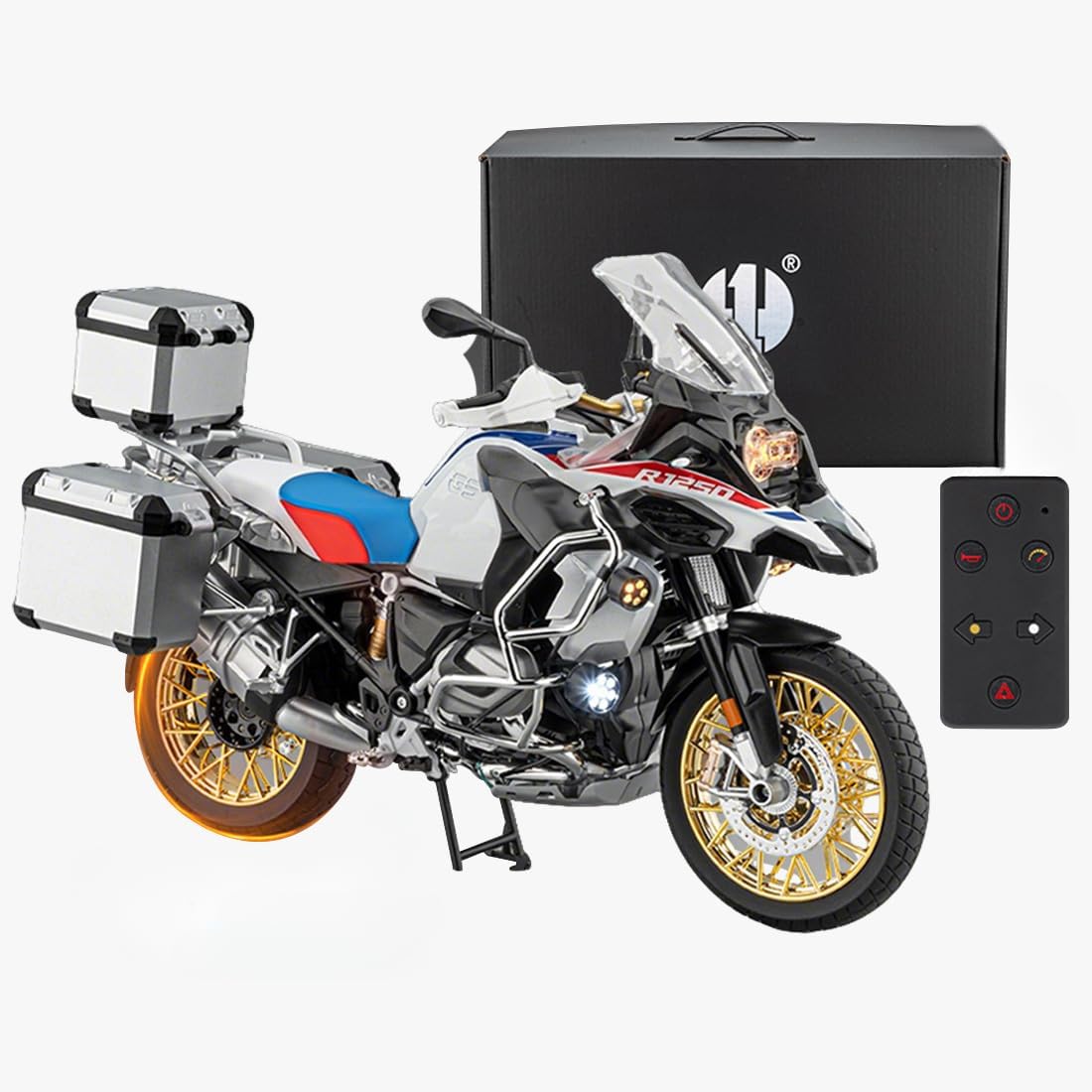 RC Motorcycle Model for Adult, 1/6 Scale R1250GS Dynamic Motorbike Display with Ignition Sound, LED Lights & Spray Effect, Mechanical Model for Collectors Enthusiasts (White)