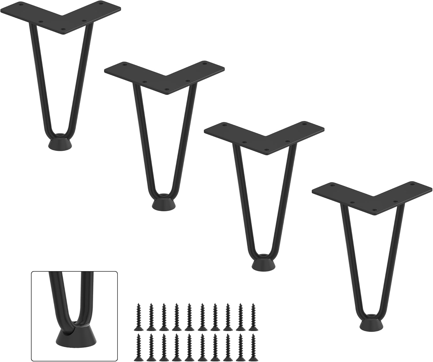DonYoung Hairpin Legs 8", Coffee Table Legs, 4PCS Set Metal Furniture Legs, Mid Century Modern Style Table Legs for Bench Nightstand with Rubber Floor Protectors, Black