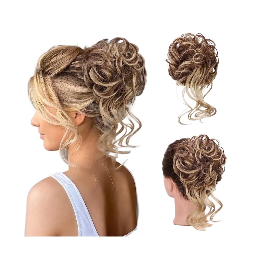 QRSTUVXZY Messy Bun Hair Piece, Scrunchies for Women Tousled Updo Bun Synthetic Wavy Curly Chignon Ponytail Hairpiece Hair Accessories(12H24)