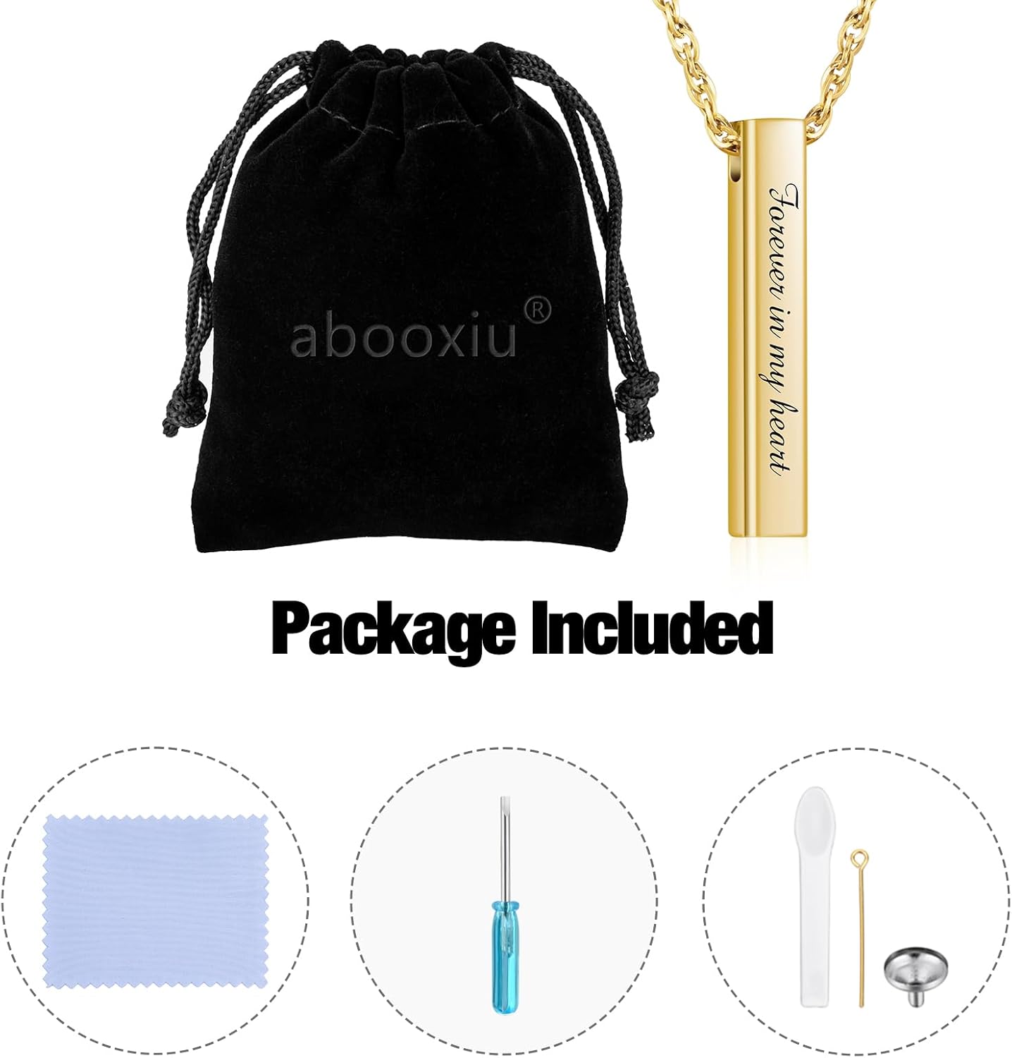 abooxiu Urn Necklace for Human Ashes Cremation Jewelry for Ashes Stainless Steel Keepsake Ashes Necklace Memorial Urn Jewelry Pendant for Women Men - Forever in my heart - Image 7