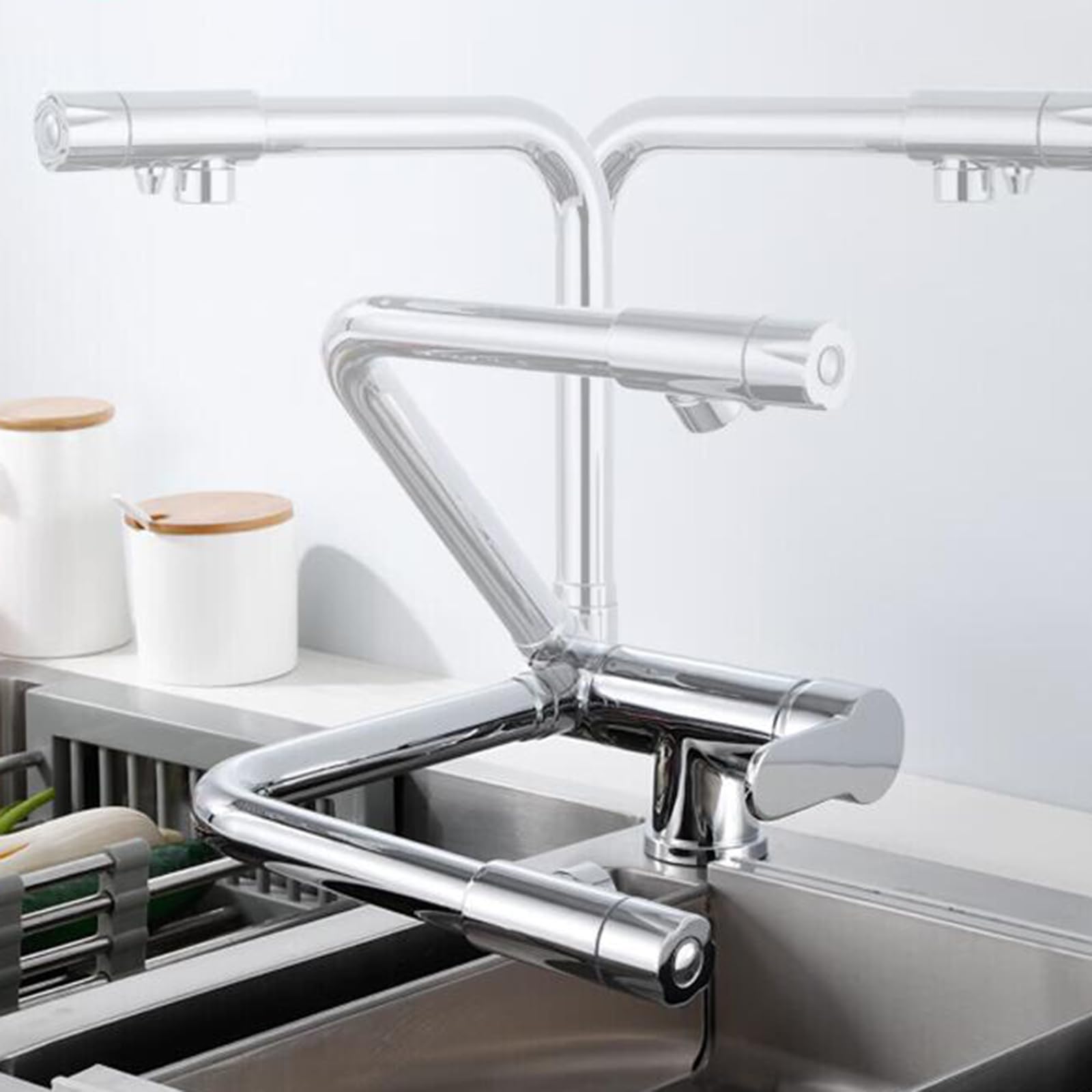 Kitchen tap 3 Way Swivel hot and Cold Water Purified Water 3 in 1 Brass Kitchen taps-Brushed (Chrome A)