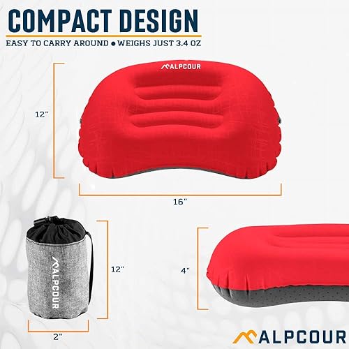 Miniatura 2 de Alpcour Almohada de camping  Almohada de dormir grande, inflable, ultraligera con diseño fácil de inflar, funda exterior impermeable suave y funda