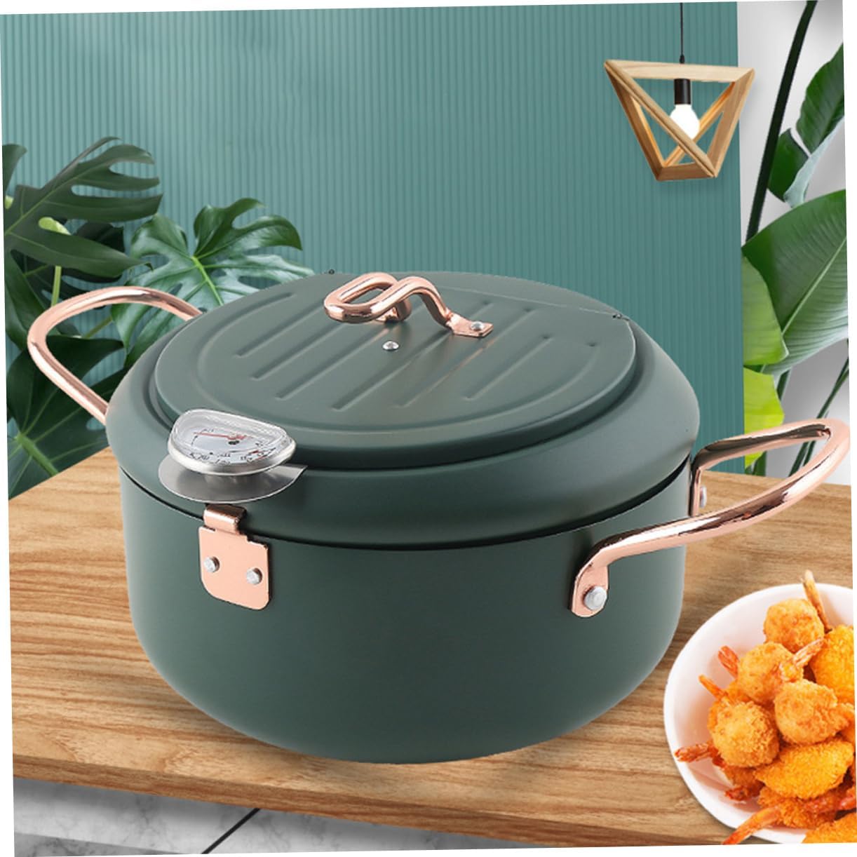 OUNONA Japanese Tempura Fryer Pot Nonstick Deep Fryer Thermometer Portable Oil Frying Pan for Home Cooking for Frying Tempura and Other Foods