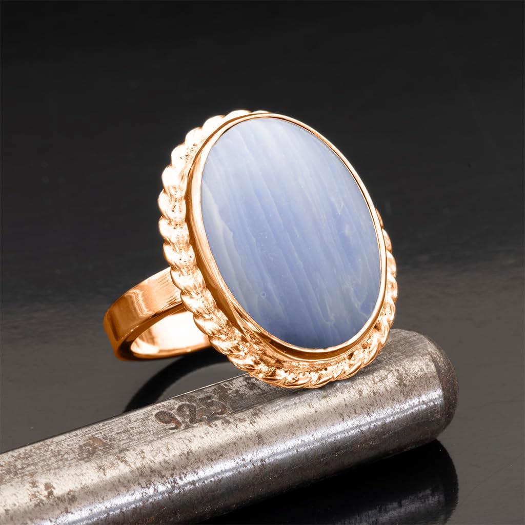 Gray Striped Agate Ring in 18K Rose Gold Vermeil Sterling Silver | Handmade Bezel Set Gemstone Jewelry for Gemini | Root & Crown Chakra Calming Stone | Elegant Gift for Wife, Girlfriend or Mom