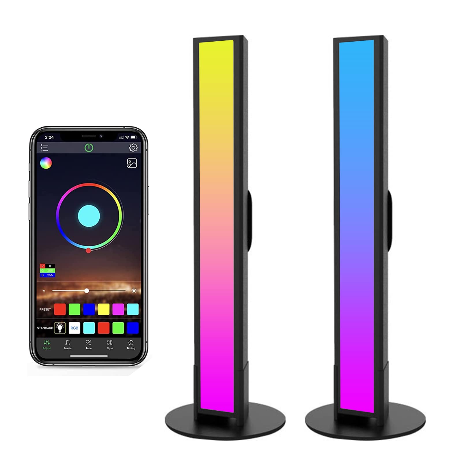 2 Pcs Smart Light Bars, RGB LED With Scene and Music Modes, Bluetooth App Control for Entertainment, PC, Game, TV, Room Decoration