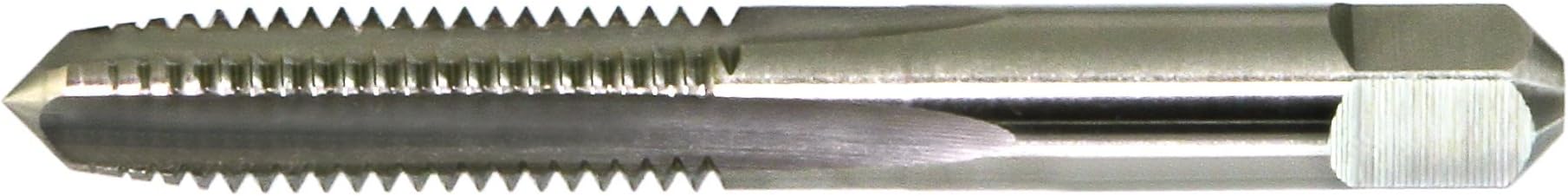 Drillco 2000C Series Carbon Steel Hand Threading Tap, Uncoated (Bright) Finish, Round Shank with Square End, Taper Chamfer, 10-32 UNF