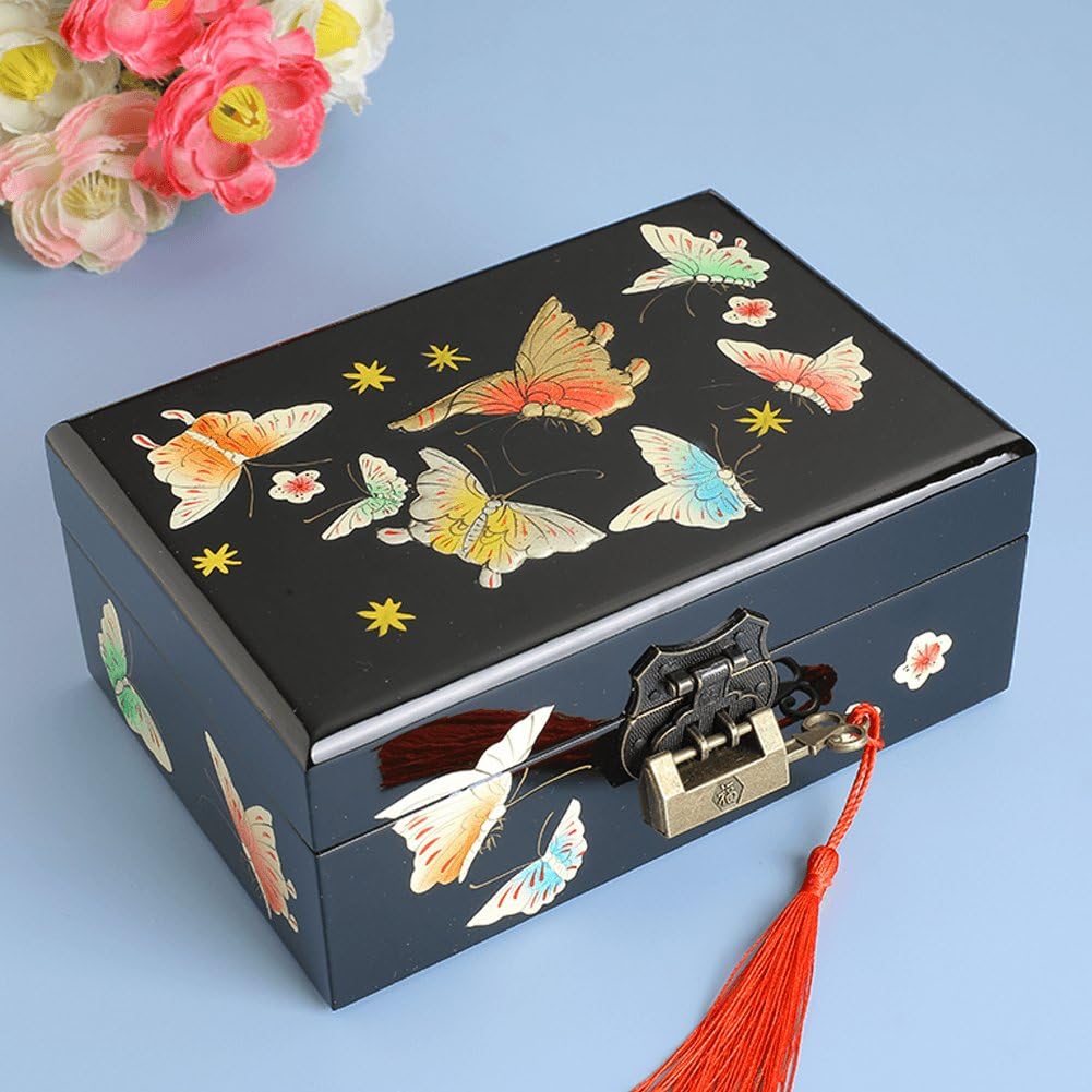 Caja De JoyeríA De Madera De Estilo Chino Caja De Almacenamiento De Laca Brillante con Empuje Antiguo Joyero De Madera Retro Vintage Regalo De Boda
