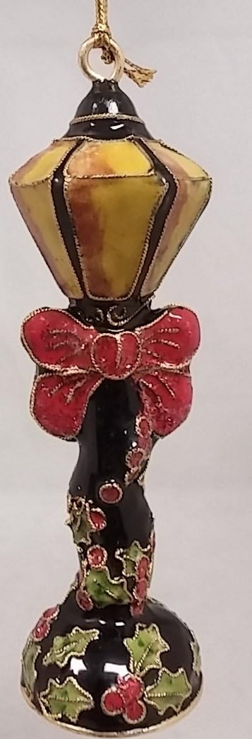 ALSAN Victorian Enameled Lamp Post with Christmas Bow and Holly Ornament Decoration
