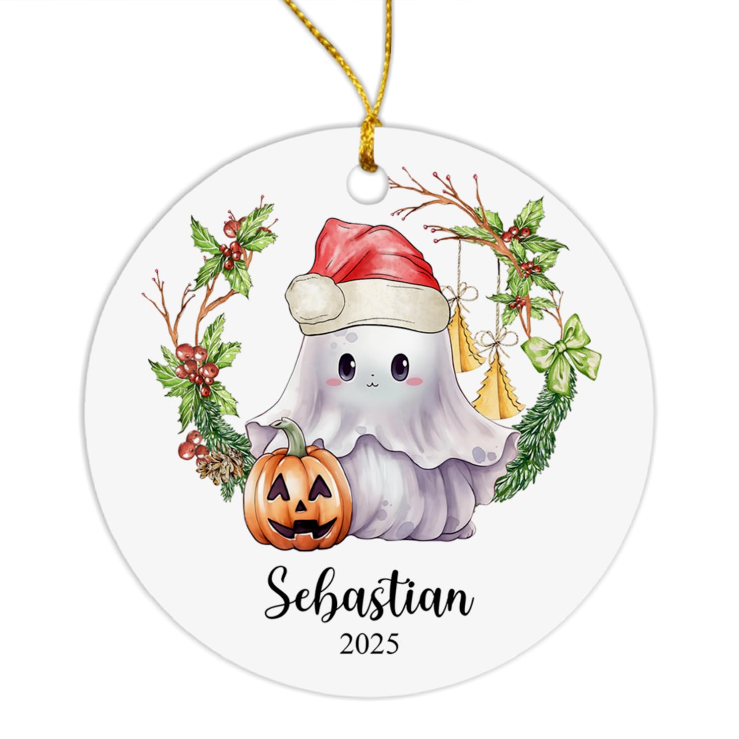 Personalized Ghost Ornament for Baby Boy or Girl, Customized Name & Year Keepsake, Halloween Decoration