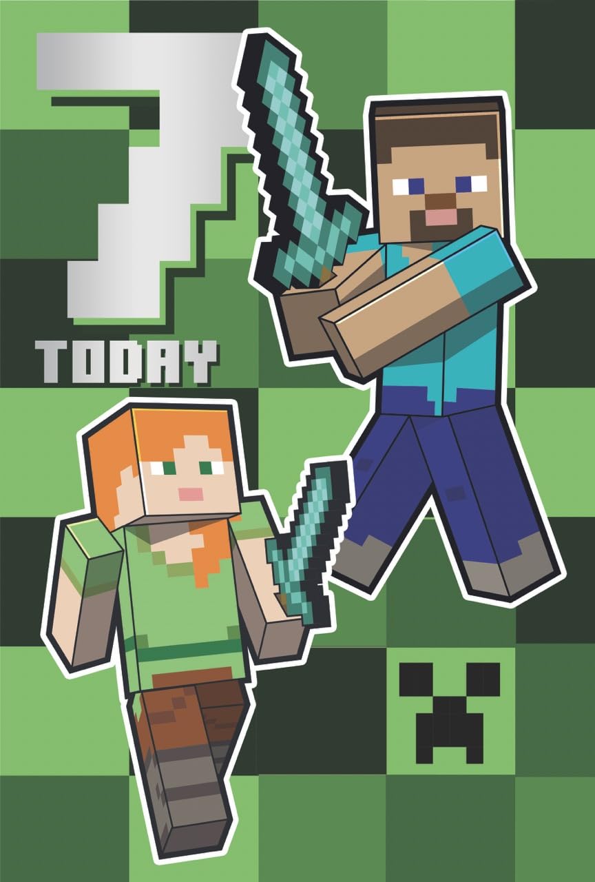 Danilo Promotions Ltd Minecraft 7th Birthday Card with Sticker Sheet