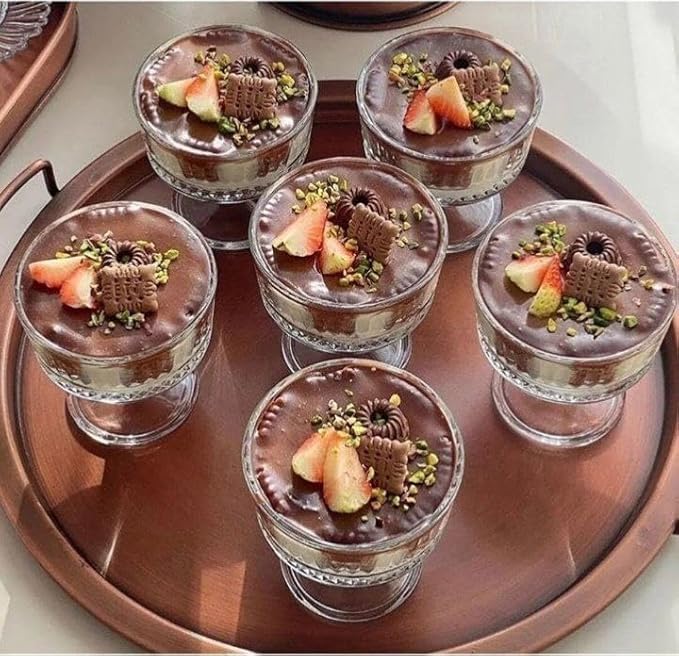 Image of Ice Cream Bowls with Gold Spoon - Glass Dessert Cups for Sundae, Parfait, Fruit, and Cocktail - Footed Glass Cups for Serving Desserts, Ice Cream, | More (Set of 6) (250 Ml)
