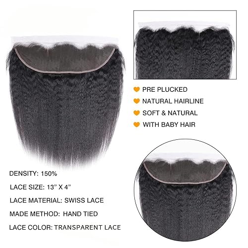 Miniatura 7 de Cabello humano virgen brasileño lacio 13x4 transparente encaje frontal Yaki recto oreja a oreja encaje frontal con pelo de bebé parte libre color