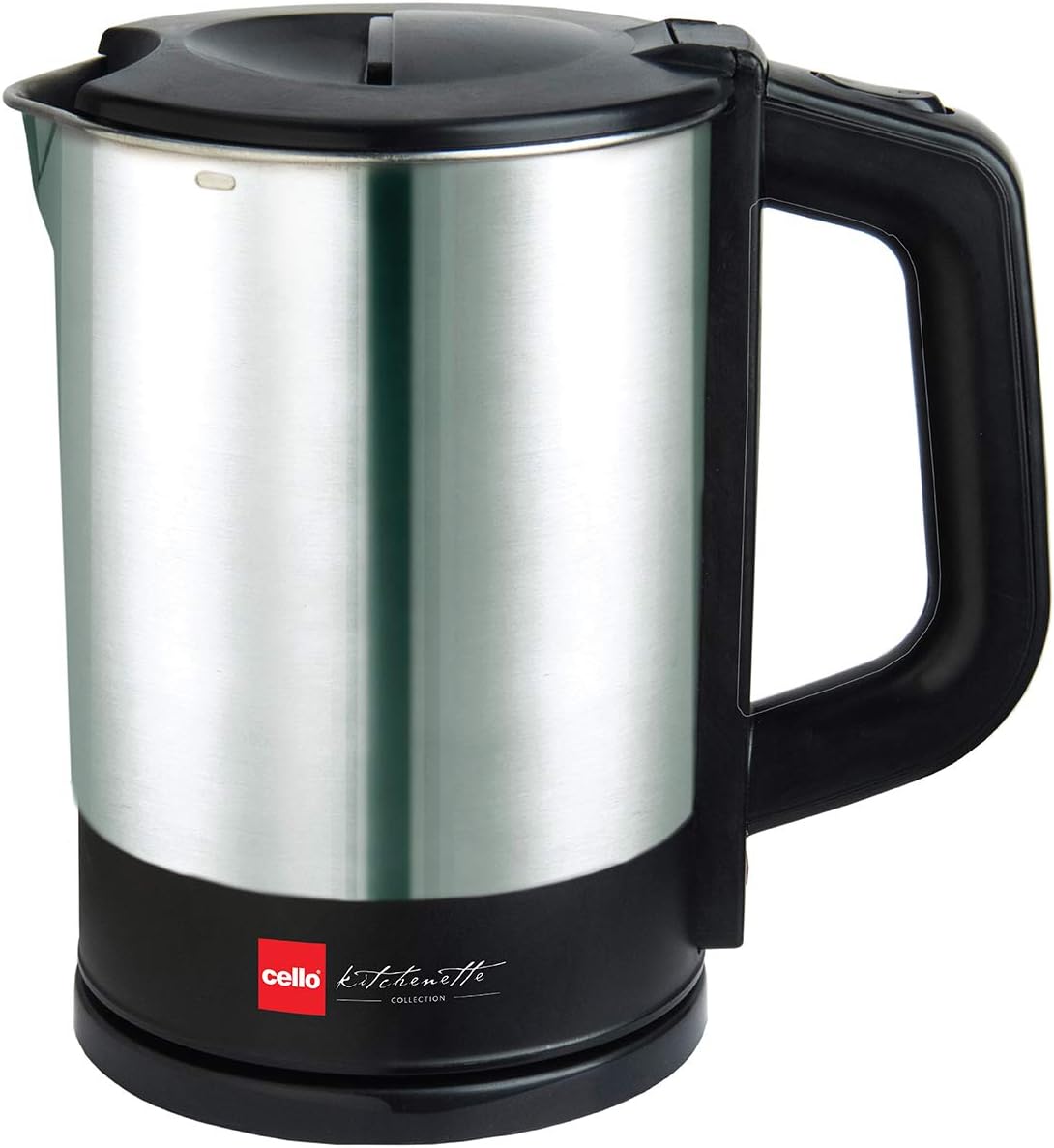 Cello Quick Boil 900 Electric Kettle| Stainless Steel Body |1200 watt | Auto Shut-Off Protection | Wide Mouth for Easy Cleaning | Easy-grip Handle | 1 Ltr, Black & Silver