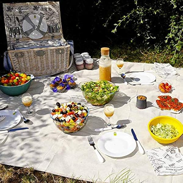 Les Jardins de la Comtesse - Rektangulär picknickfilt XL beige – bomull vattenavvisande/baksida polyester – 8 till 12 personer – picknickfilt med hållare – även för trädgårdsbord – 140 x 280 cm
