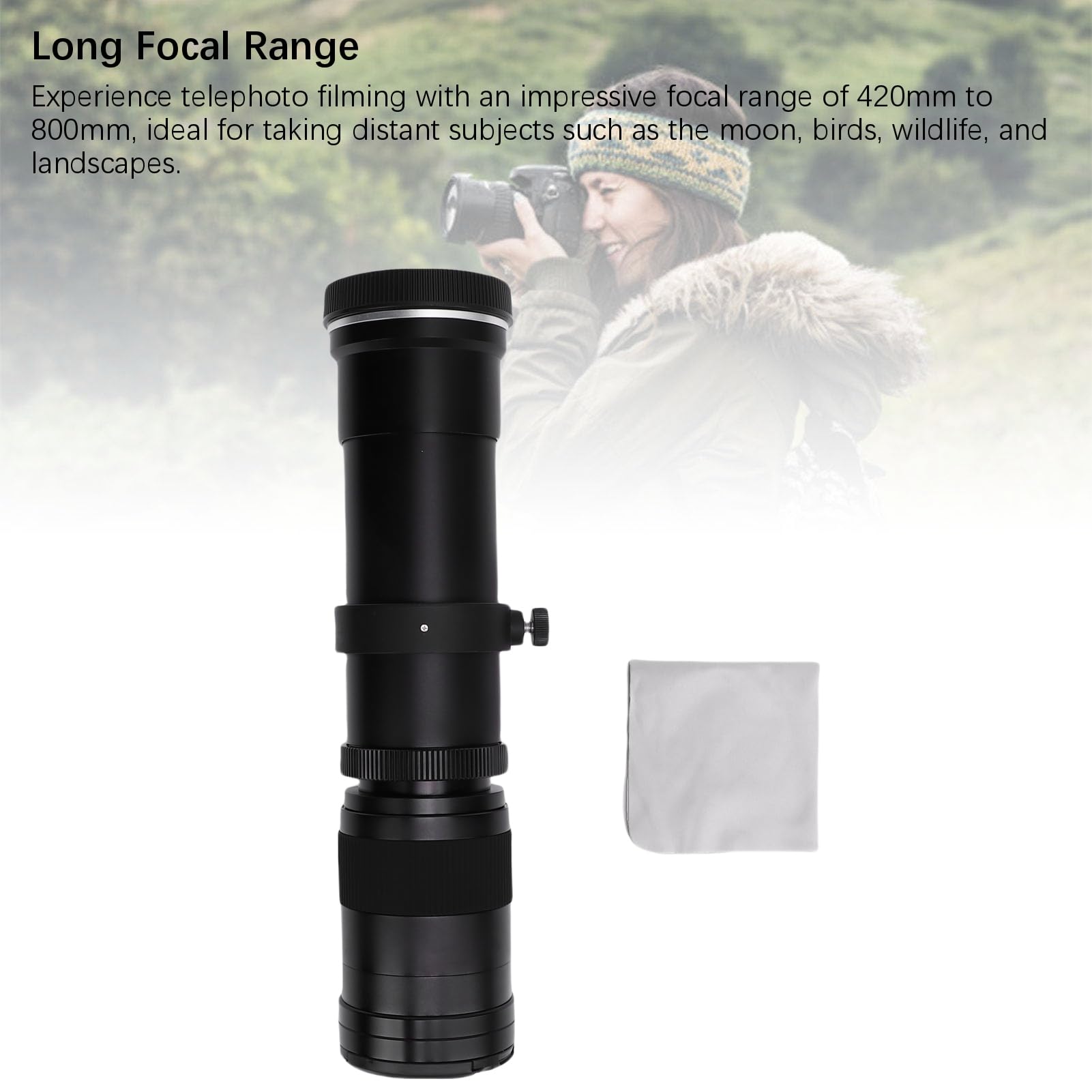 Jectse Objectif TéléObjectif Manuel 420-800 Mm F 8.3, Verre Optique en Alliage D'aluminium, Mise au Point Manuelle, Objectif Zoom RF pour Appareil Photo sans Miroir à Monture RF, (Black)