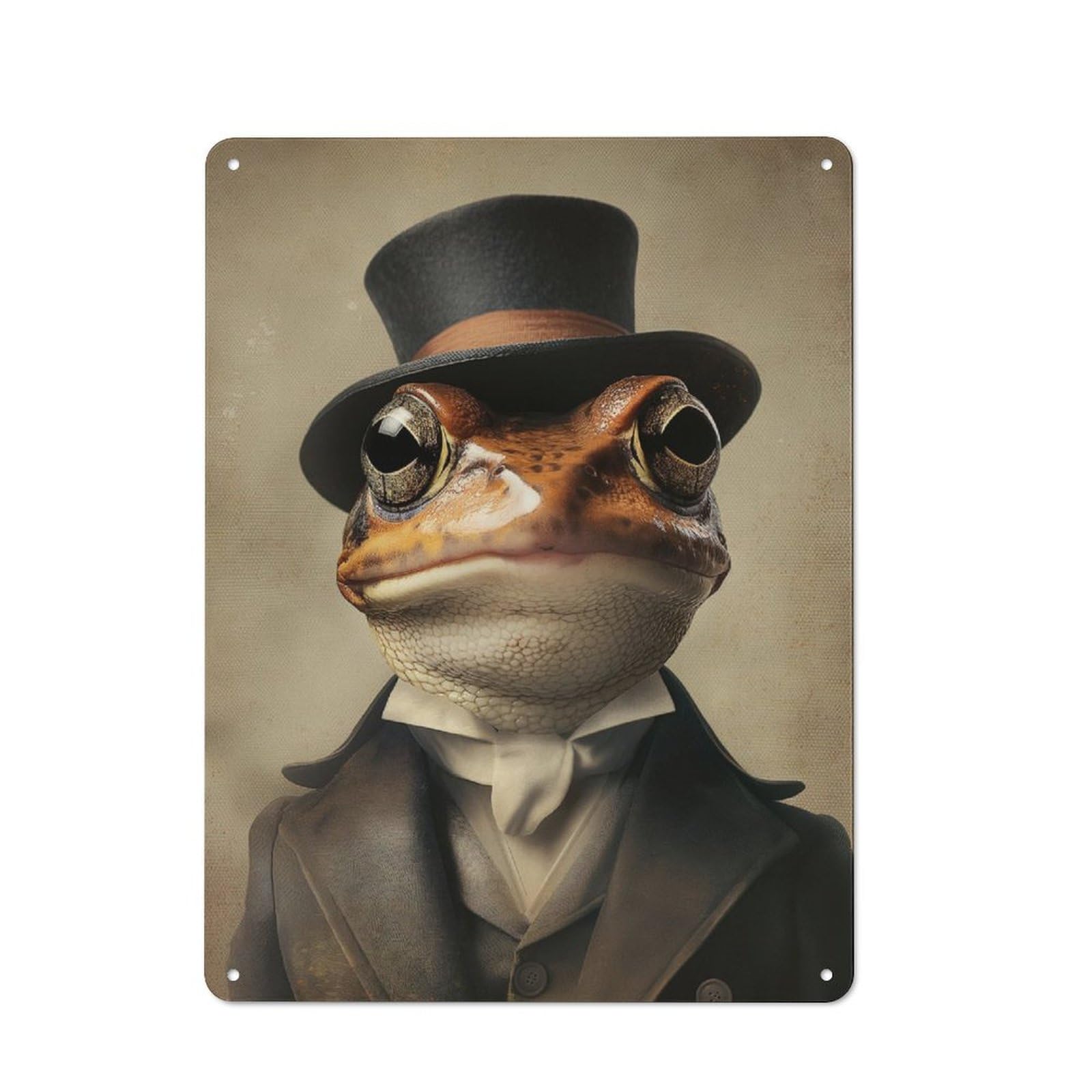 Junmoney Frog In A Vintage Top Hat Cottage Style Country Metal Sign 40X30cm, Farmhouse Wall Decor For Farmhouse Kitchen, Pantry Or Dining Area