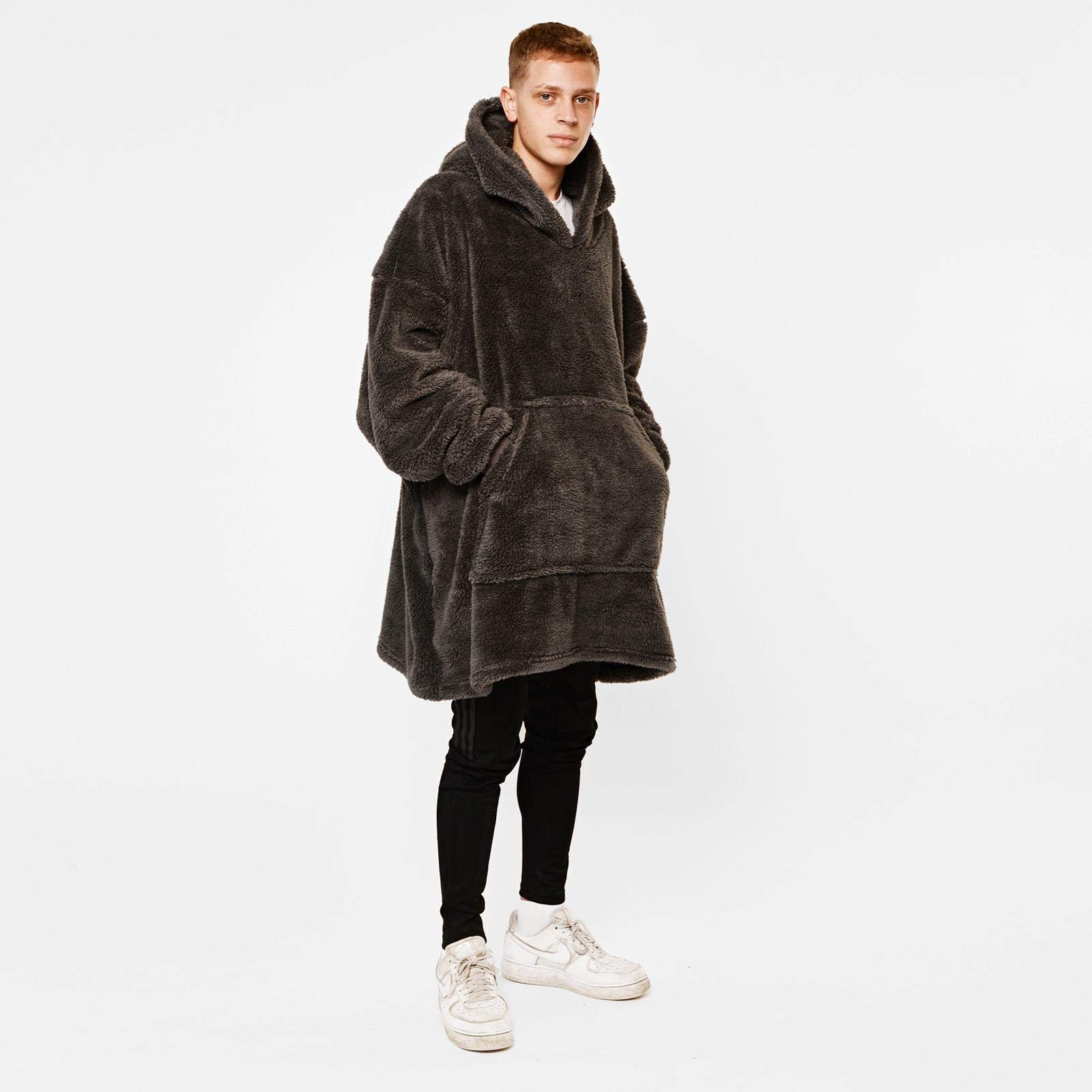 Myga Women's Charcoal Grey Brentfords Adults Oversized Teddy Fleece Hoodie Blanket
